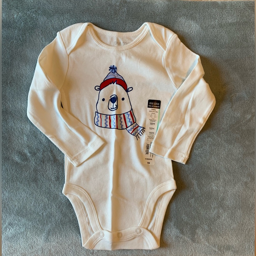 White Bodysuit with Bear and Red Blue Details